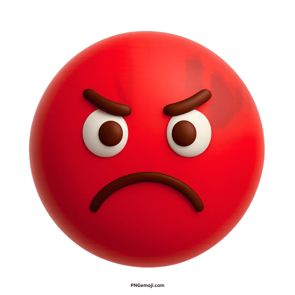 An angry red emoji with furrowed brows, wide eyes, and a frustrated frown.