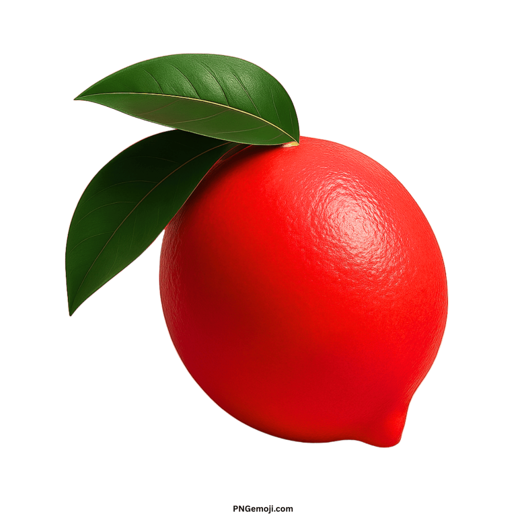 Red lemon emoji with green leaves, bold digital fruit symbol for creative online expressions