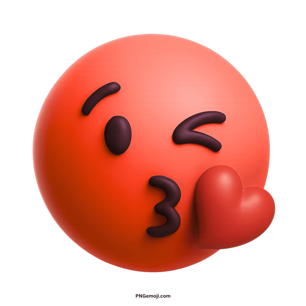 A vibrant red-orange emoji face winking and blowing a heart kiss.