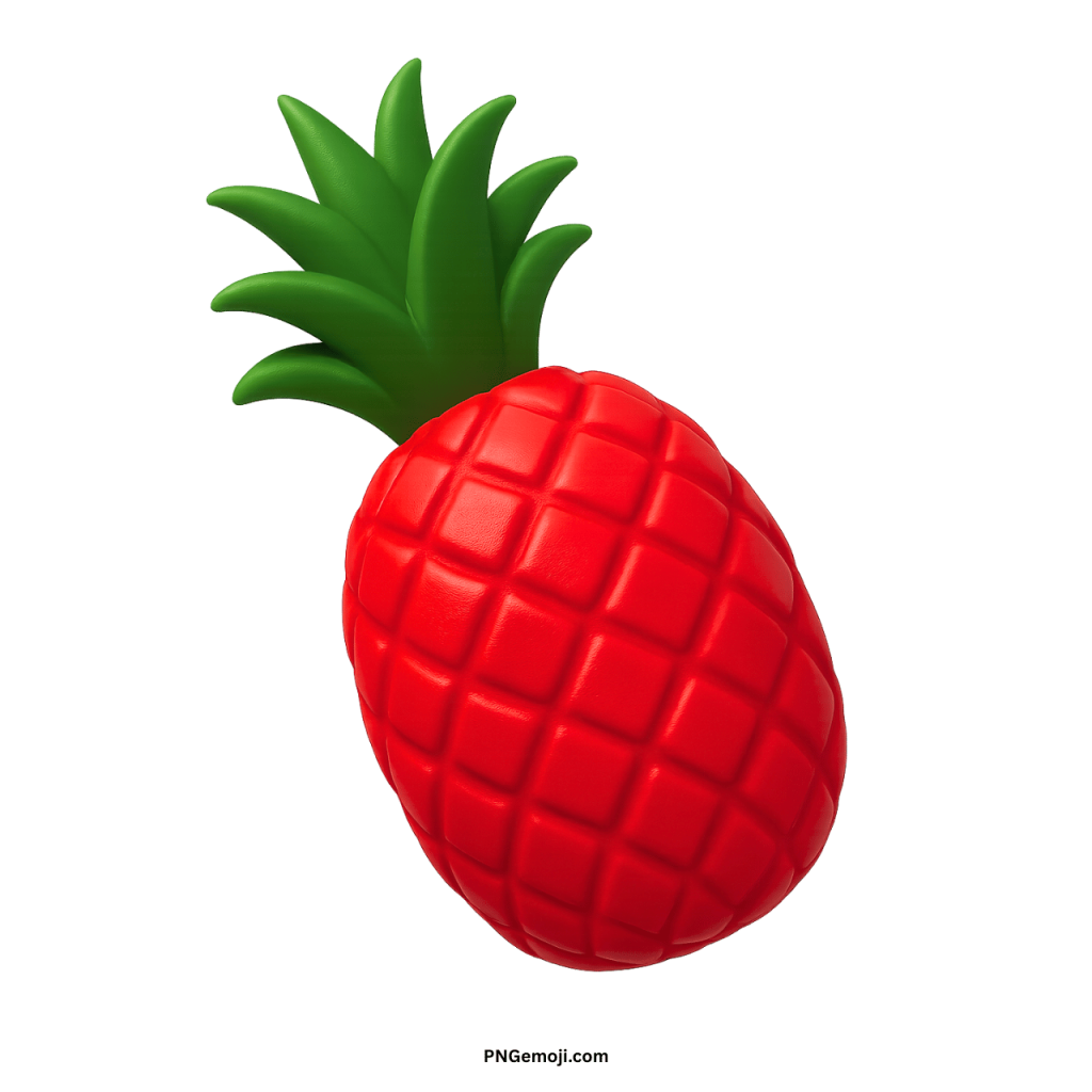 3D red pineapple emoji fruit with green leafy crown on transparent background