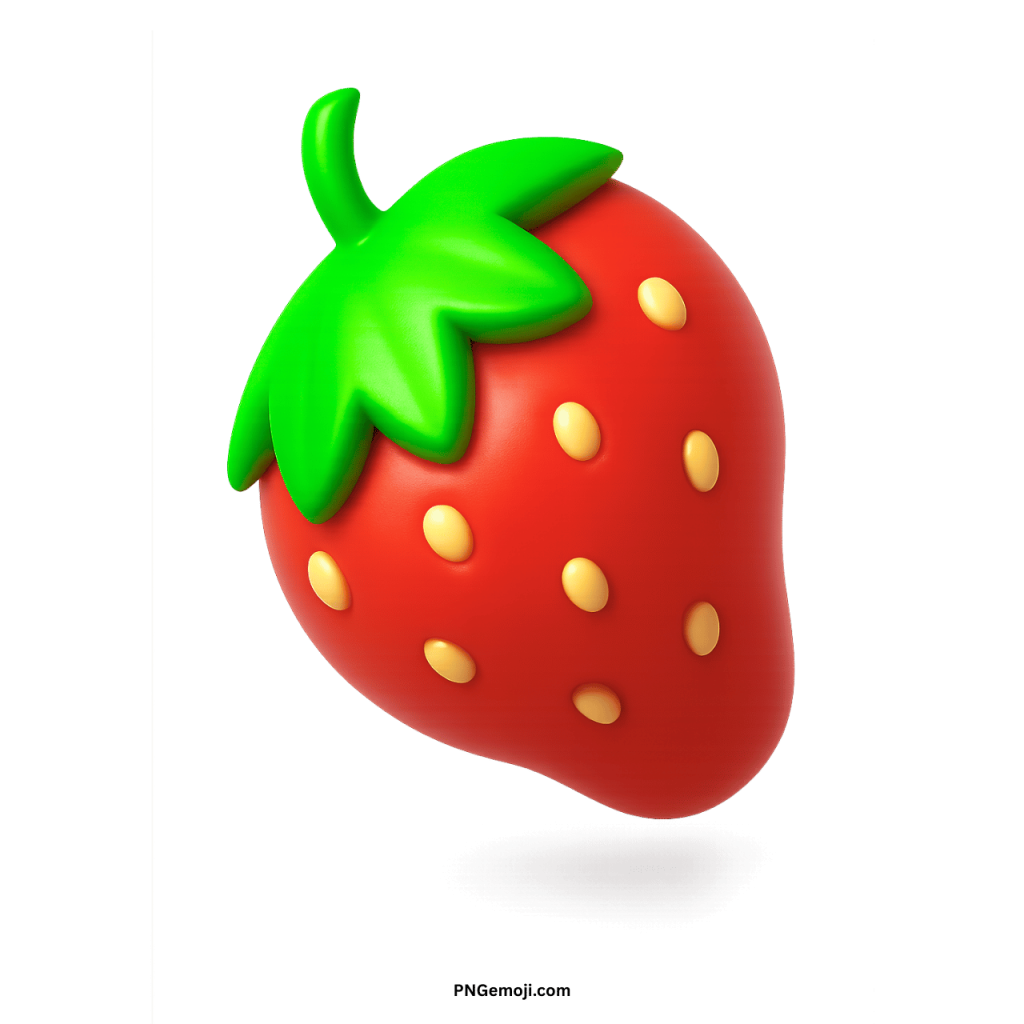 Classic 3D rendered red strawberry emoji with green stem and yellow seeds.