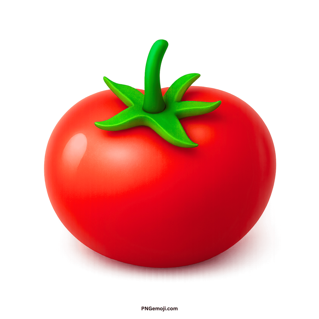 Red tomato emoji with glossy finish and green stem digital fruit illustration