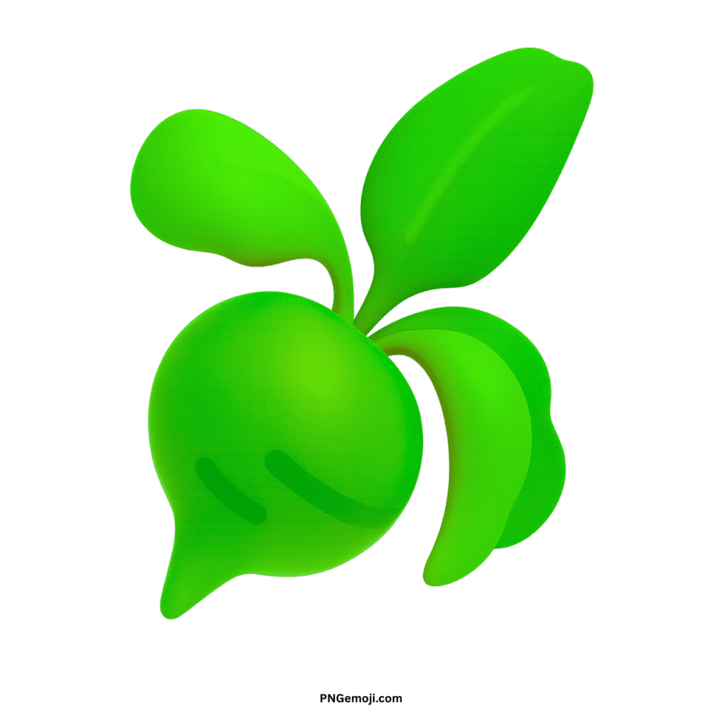 A vibrant green root vegetable emoji with matching bright green leaves on a black background.