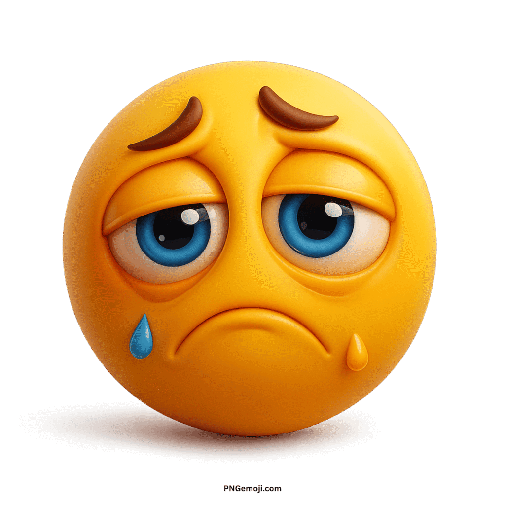 Very sad yellow emoticon emoji with blue eyes, tear drops, and a downturned mouth, expressing deep sorrow.