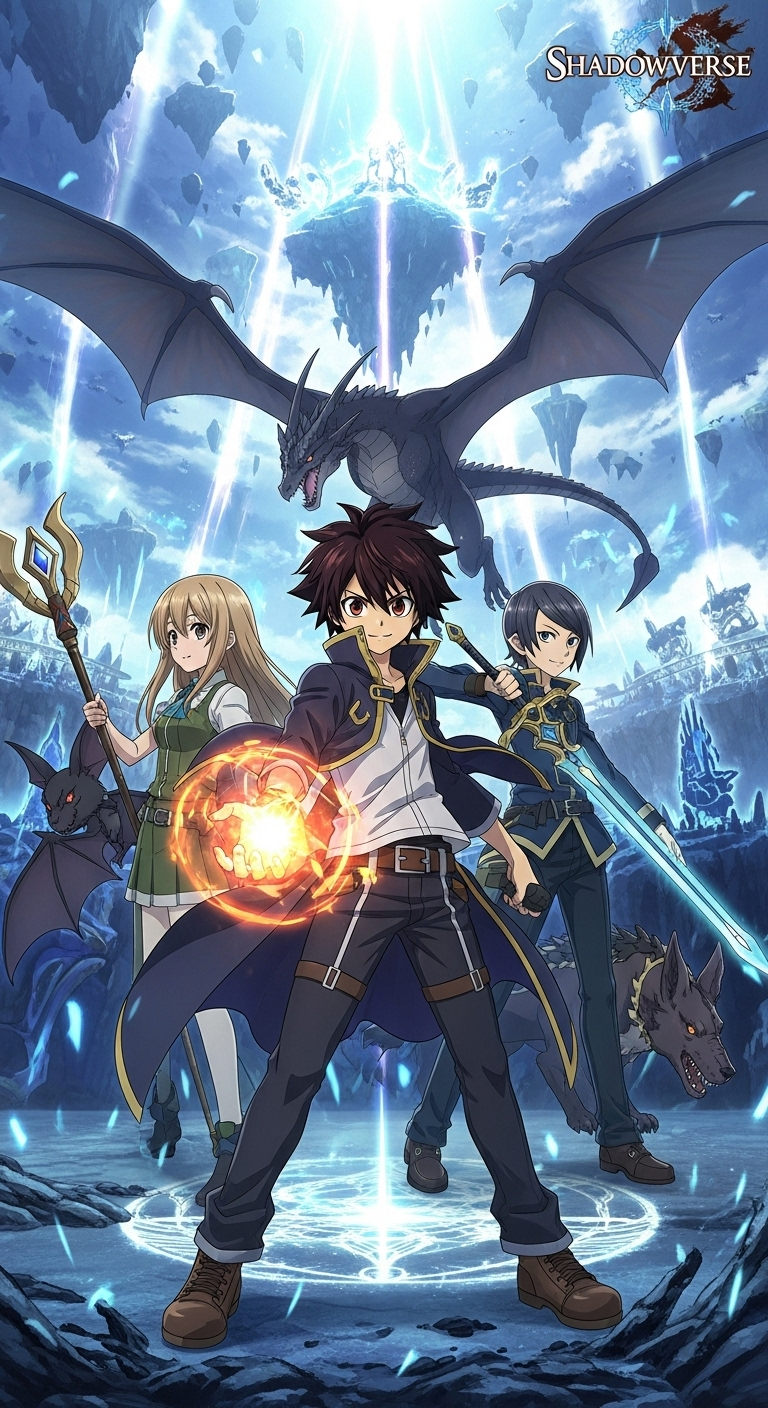 Shadowverse anime wallpaper featuring dragon, magic, sword, and fantasy adventure characters