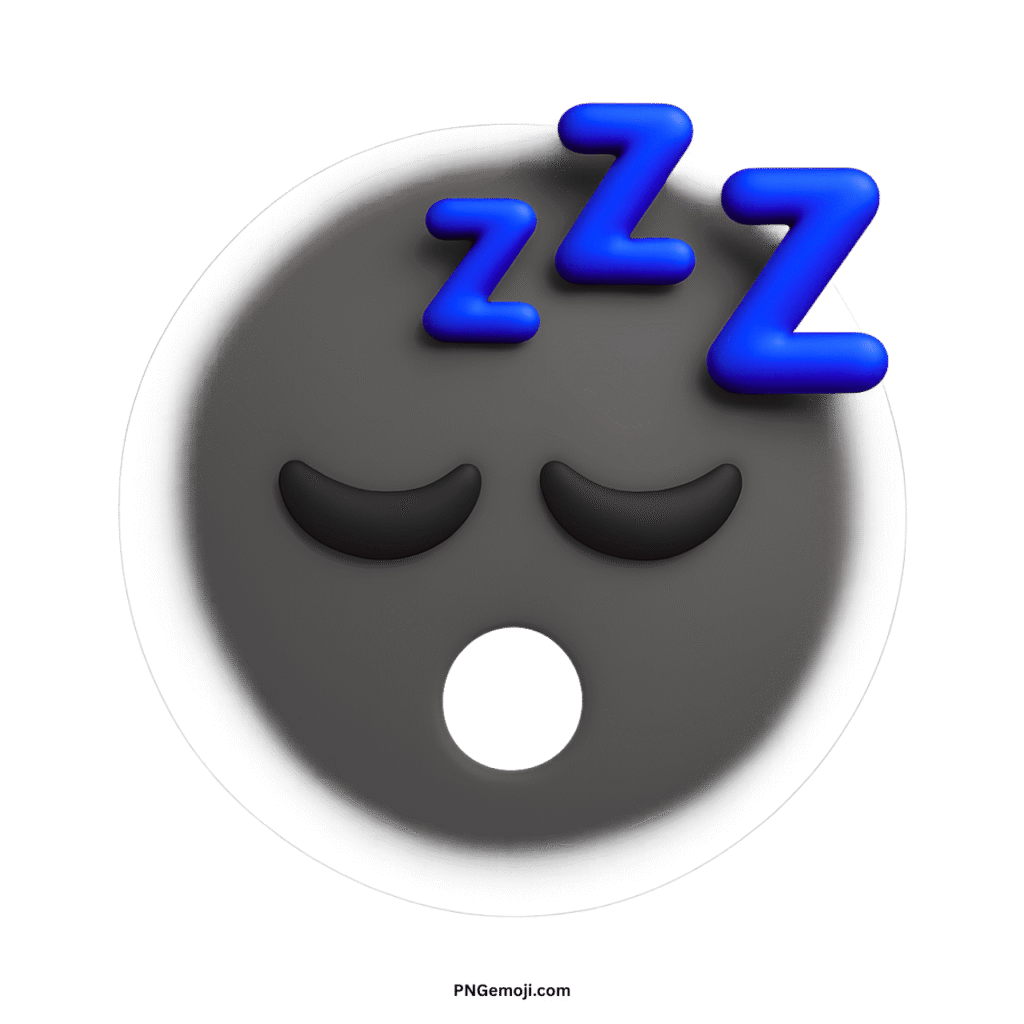 A 3D gray sleepy face emoji with blue Zzz, isolated on a black background.