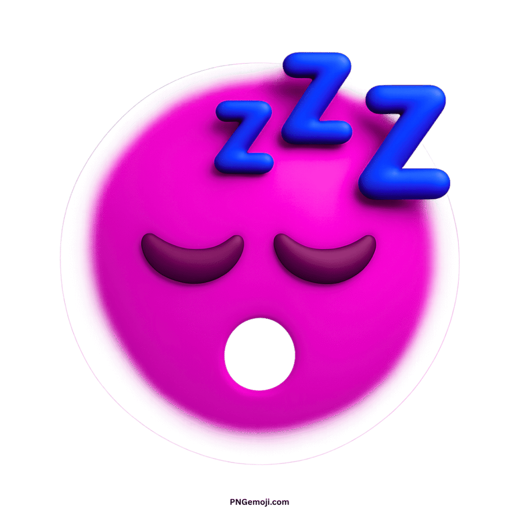 A vibrant 3D magenta sleepy face emoji with blue Zzz, on a black background.