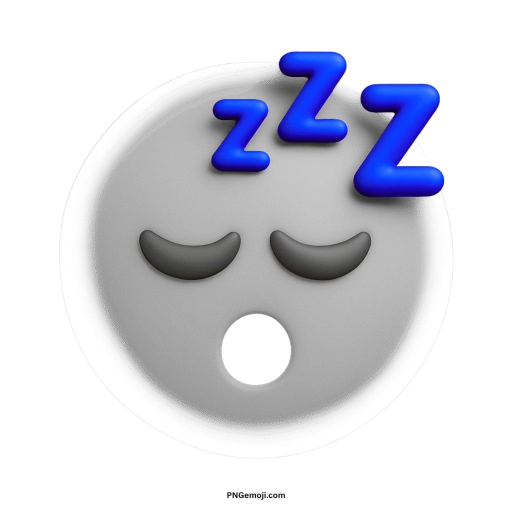 A 3D white sleepy face emoji with blue Zzz, isolated on a black background.