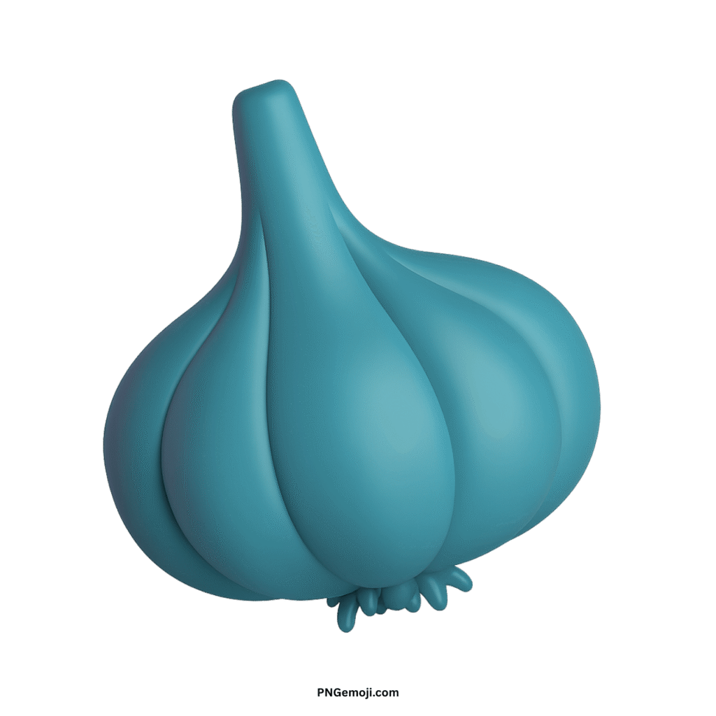  Stylish 3D rendered teal garlic emoji with a smooth matte finish on a black background.