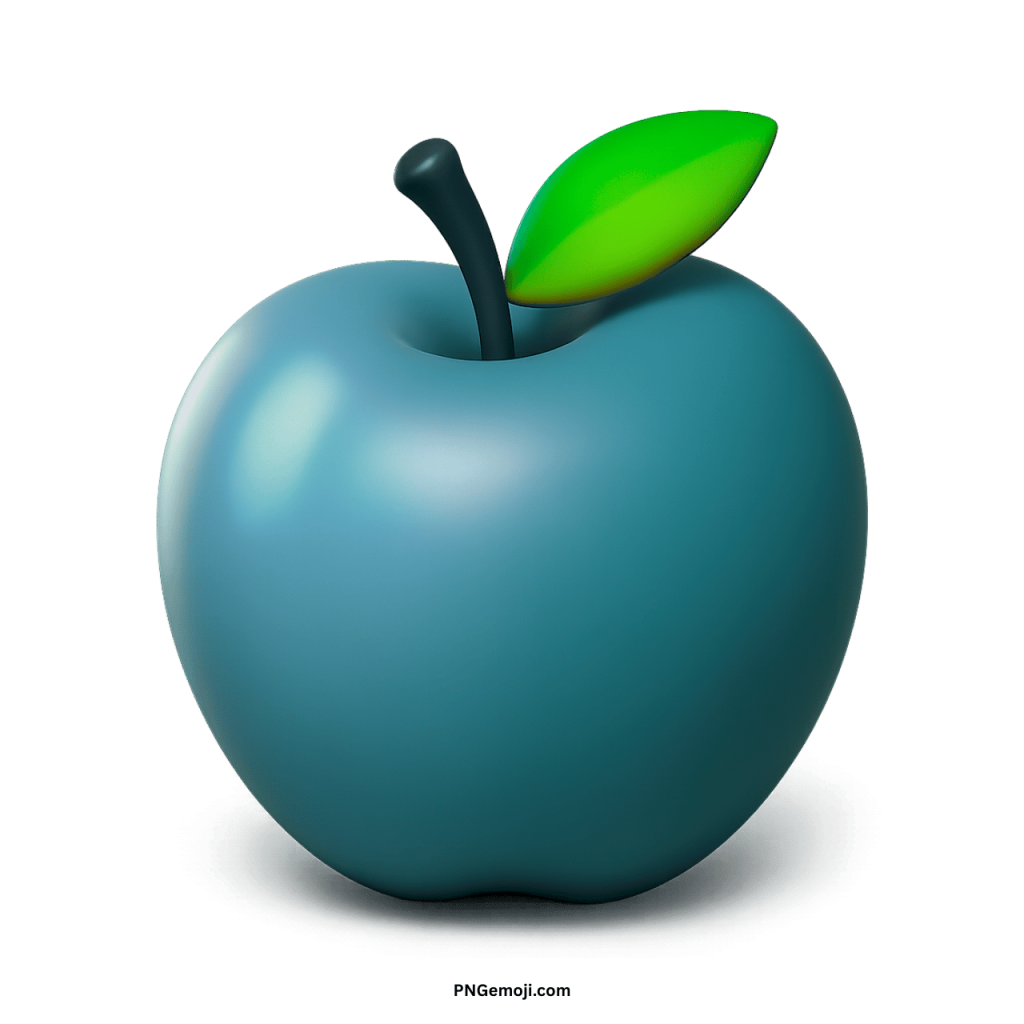 A realistic 3D teal apple emoji with a green leaf and a dark stem on a black background.