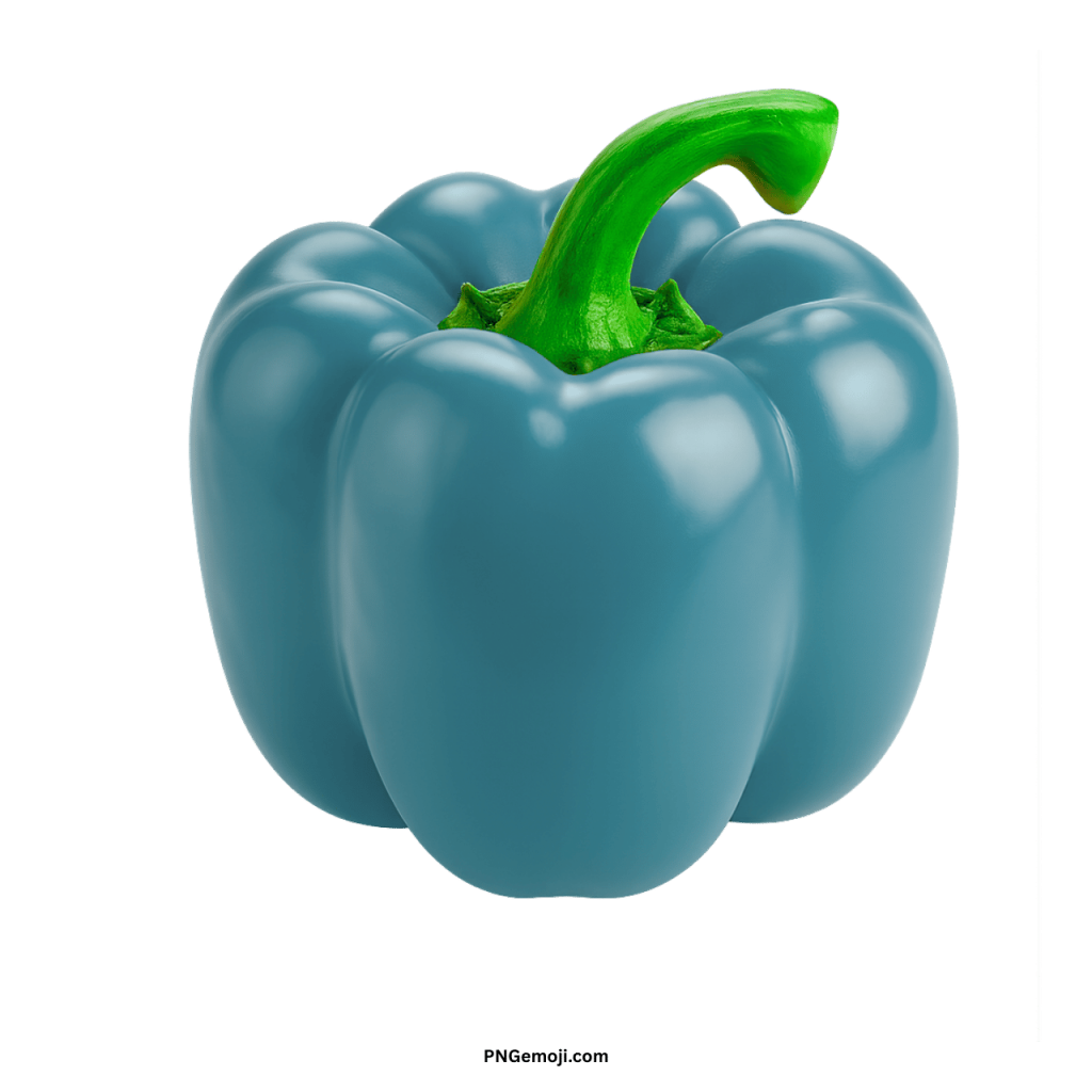Realistic teal blue bell pepper PNG vegetable illustration with glossy finish and green stem