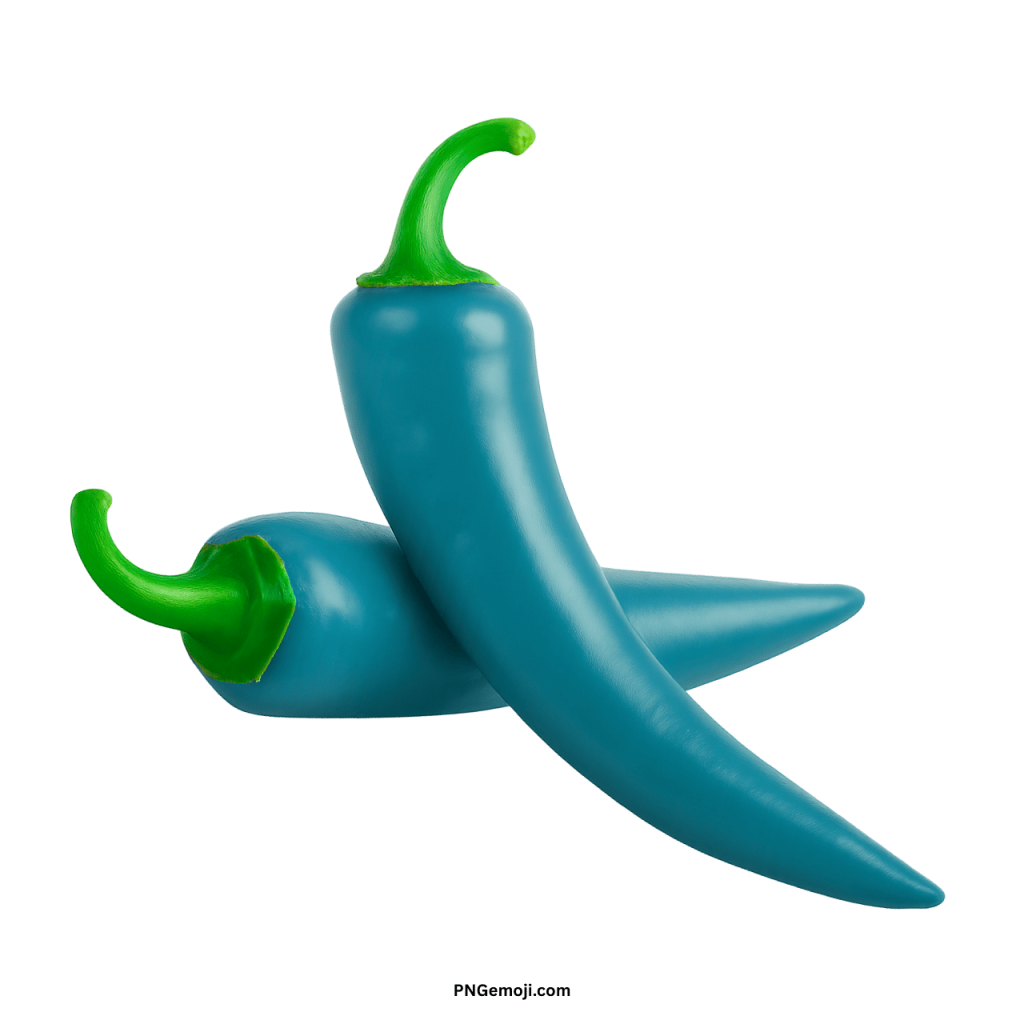 Teal chili pepper PNG isolated, unique spicy vegetable emoji icon for creative digital projects