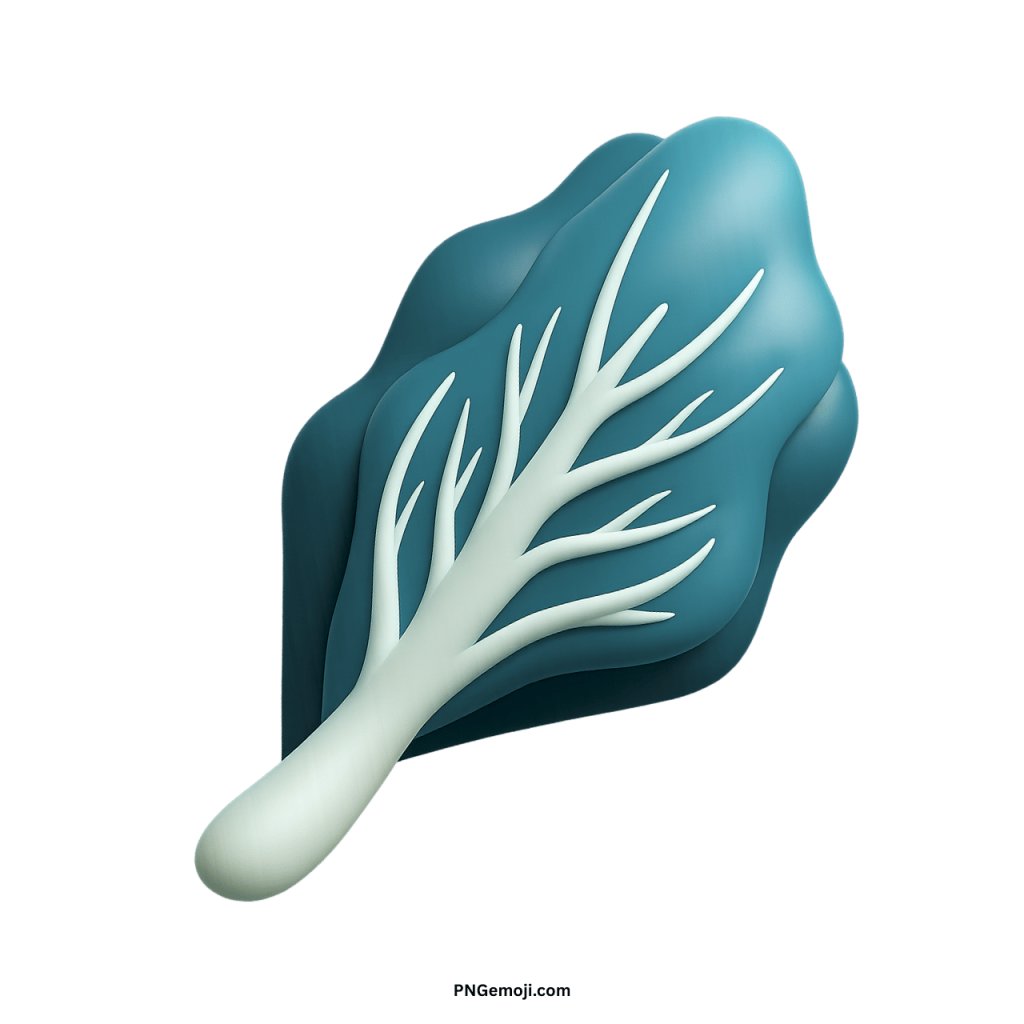 Serene 3D rendered teal leafy vegetable emoji with a white stem and veins.