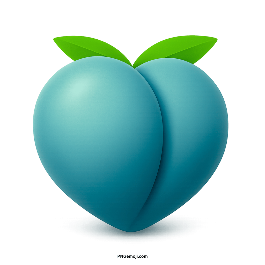 Teal peach emoji icon with green leaves, symbolizing calm, uniqueness, and modern digital expression.