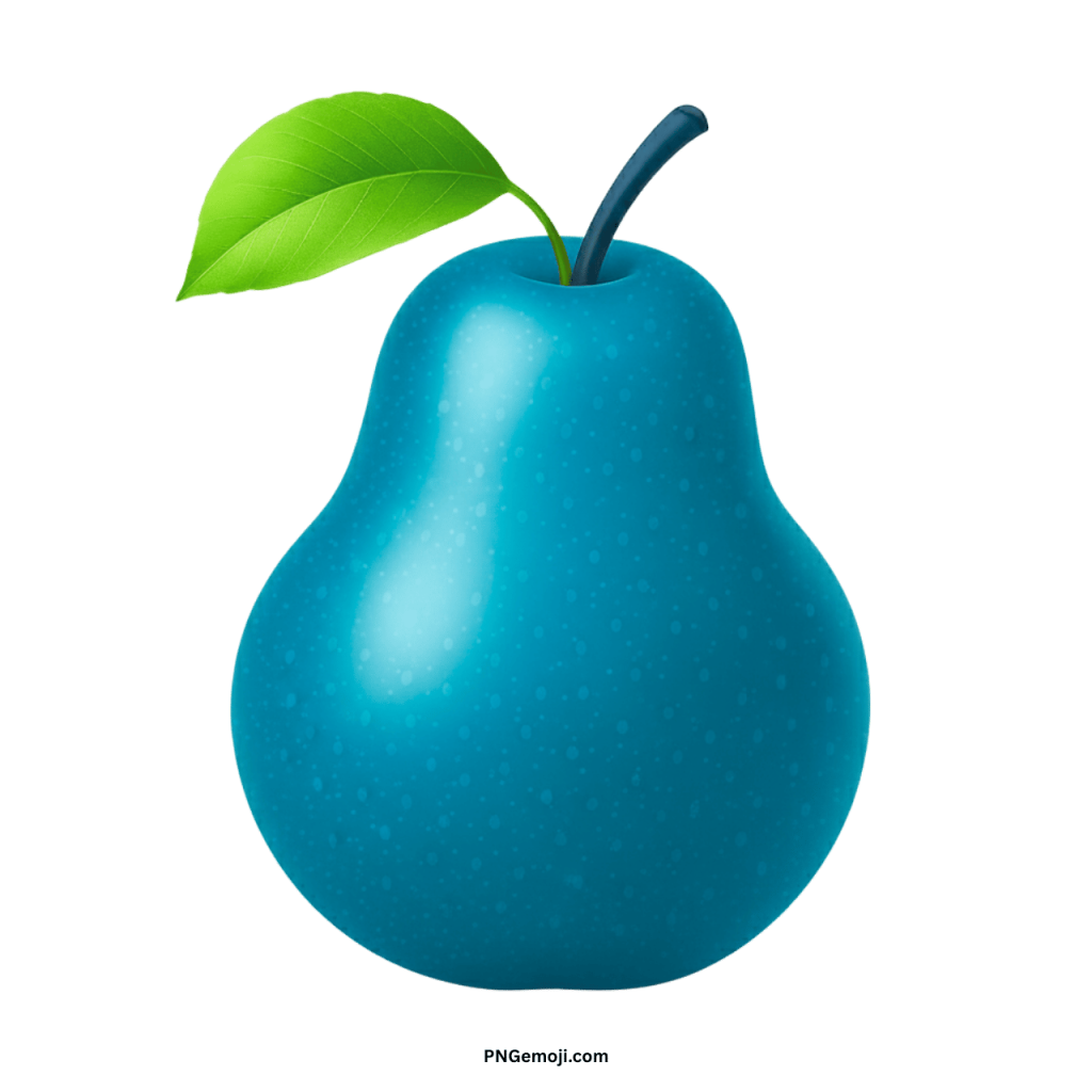 A beautiful teal pear emoji with a textured surface, a vibrant green leaf, and a dark stem on a black background.