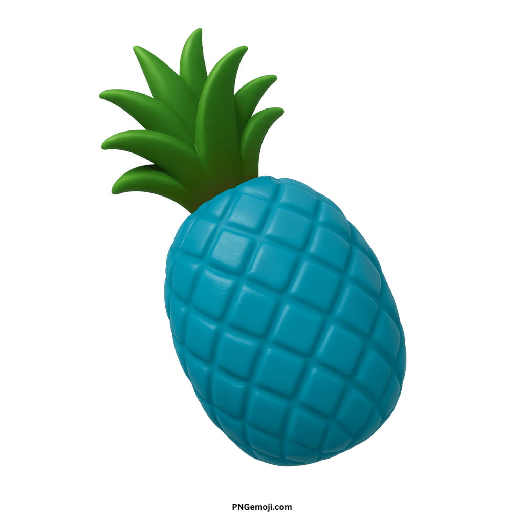 3D teal pineapple emoji with green leaves isolated on transparent background