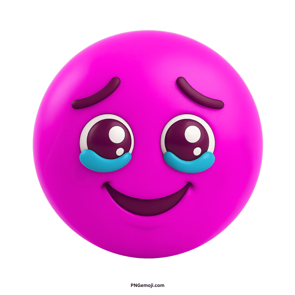  Very sad pink 3D emoji with prominent blue tears, open eyes, and a slight smile.