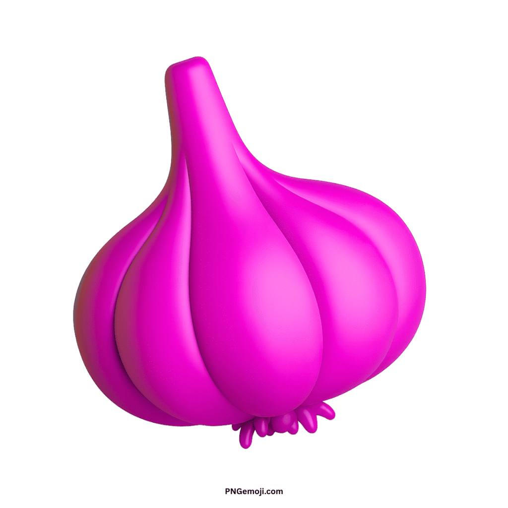  A hot pink 3D rendered garlic emoji with a smooth finish on a black background.