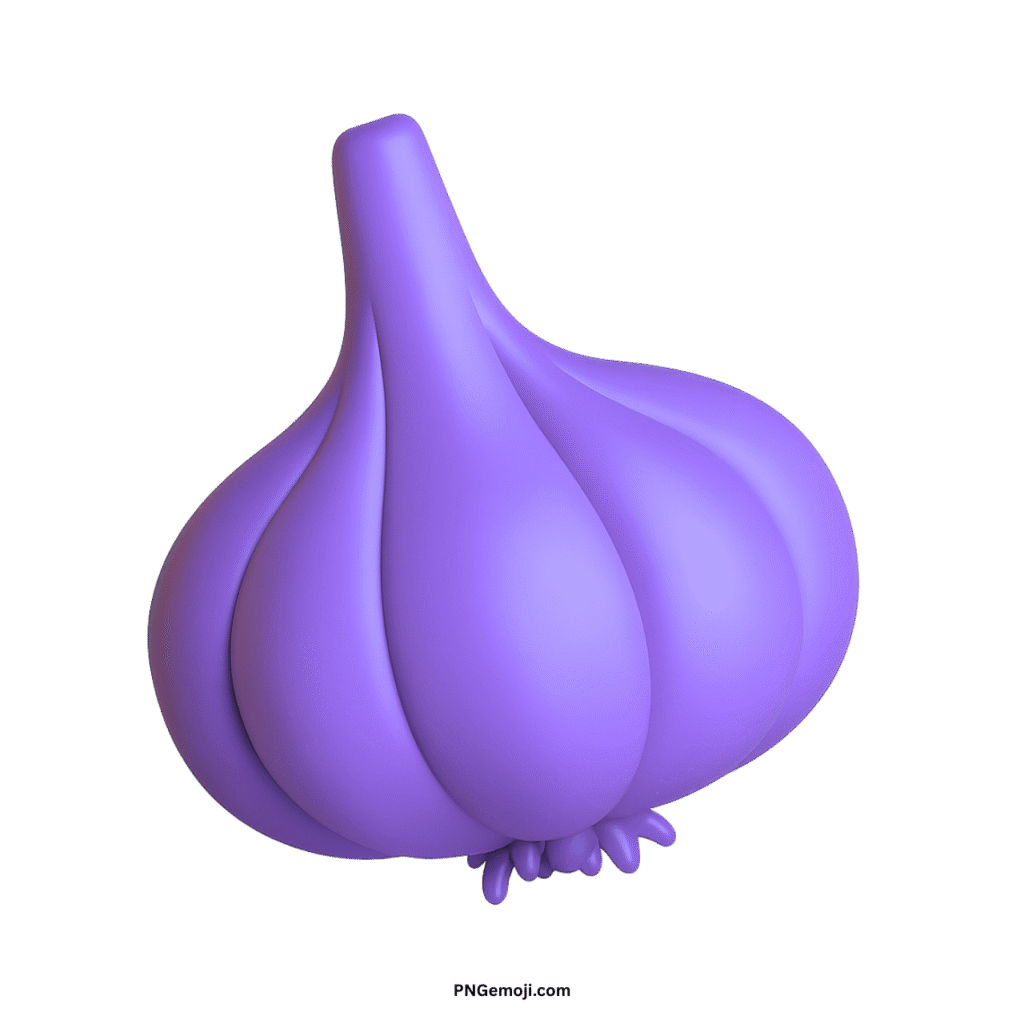 A vibrant purple 3D rendered garlic emoji with a smooth matte finish on a black background.