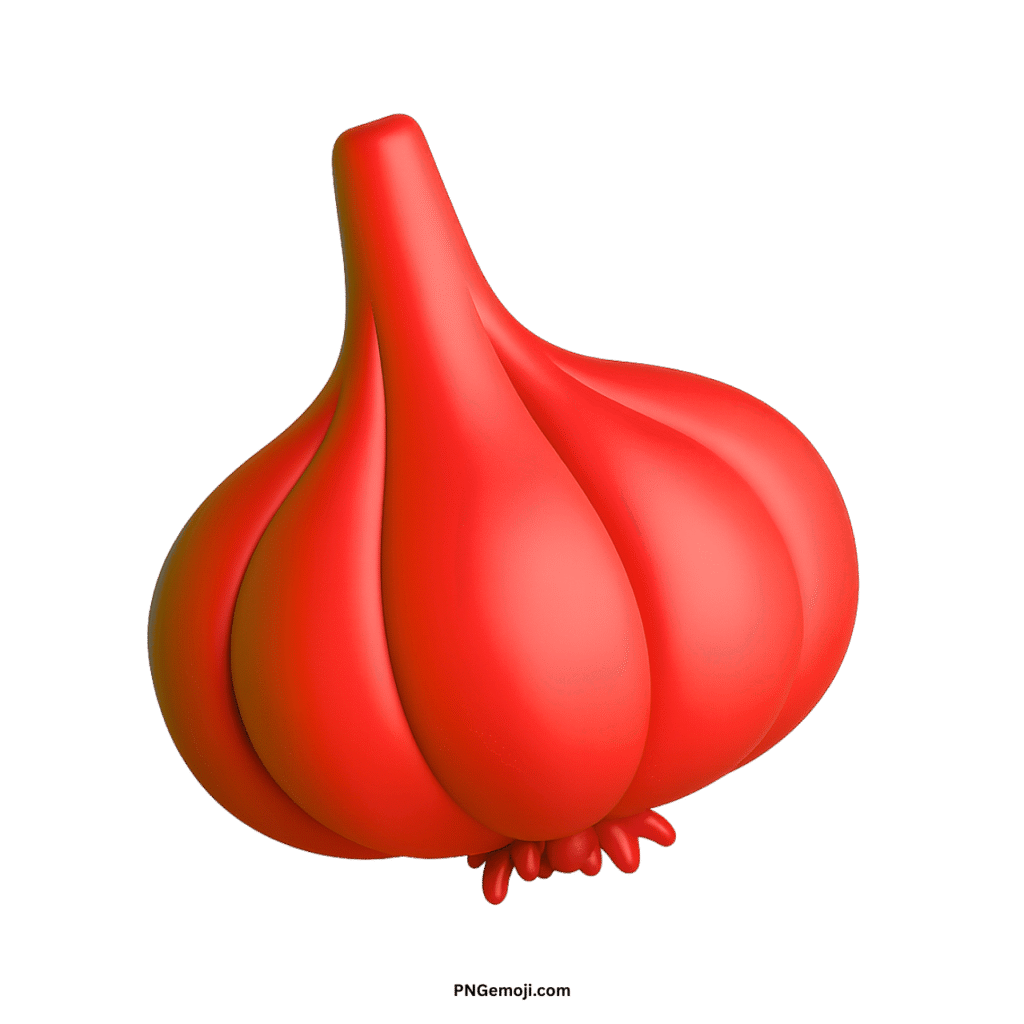  A bold red 3D rendered garlic emoji with a smooth finish on a black background.