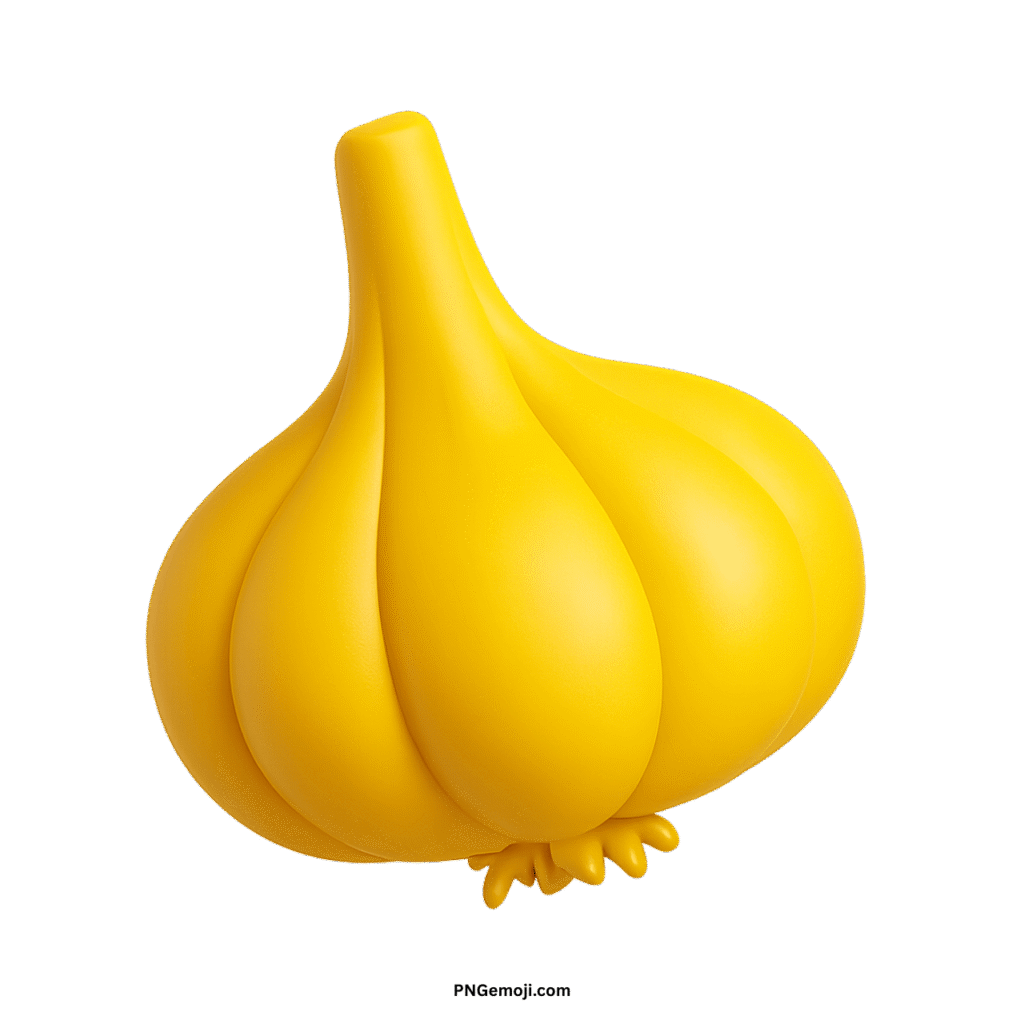 Bright yellow 3D rendered garlic emoji with a smooth texture on a black background