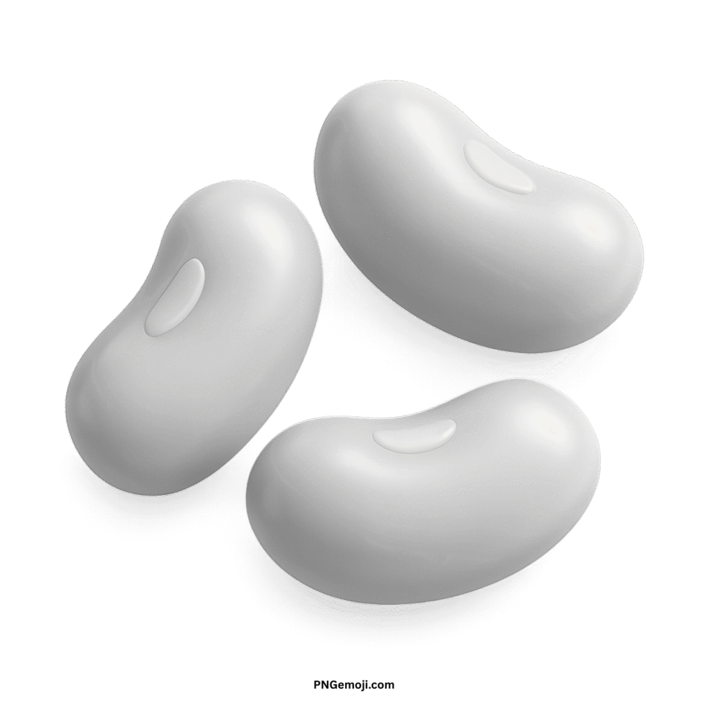 Three smooth white beans emoji with subtle indentations on a dark background.