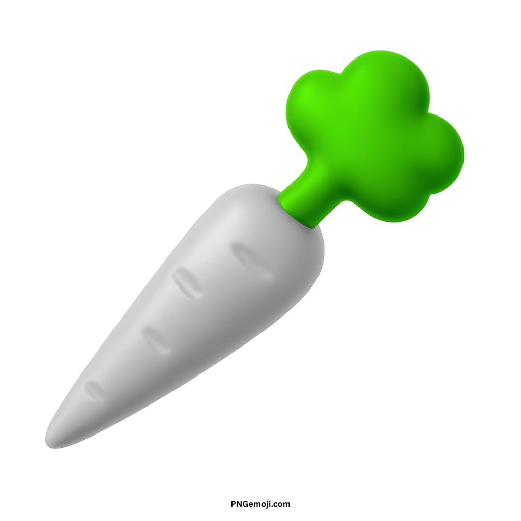 White carrot emoji icon with green leafy top cartoon vegetable design in PNG format