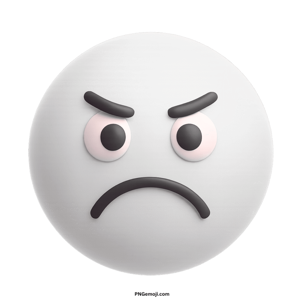  An angry white emoji with furrowed brows, wide eyes, and a frustrated frown.