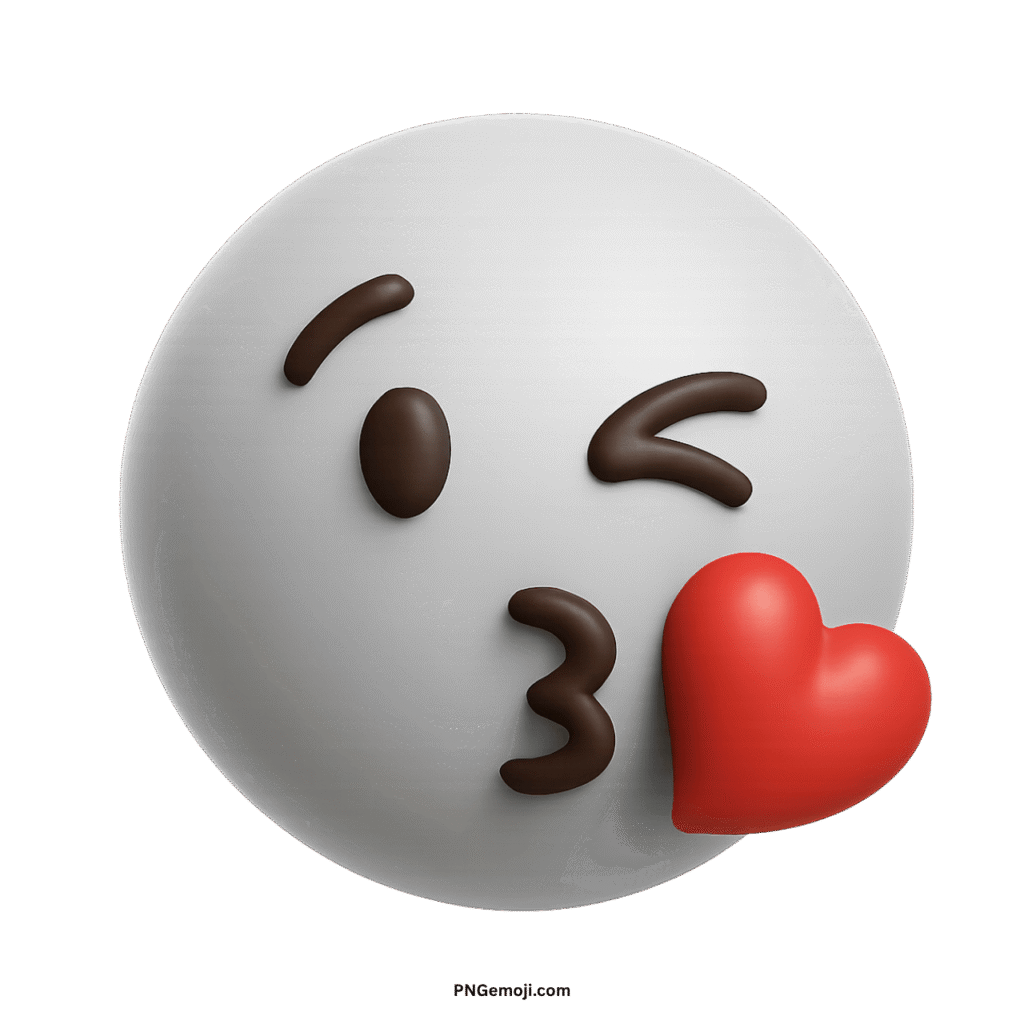 A white emoji face winking and blowing a bright red heart kiss, expressing love.