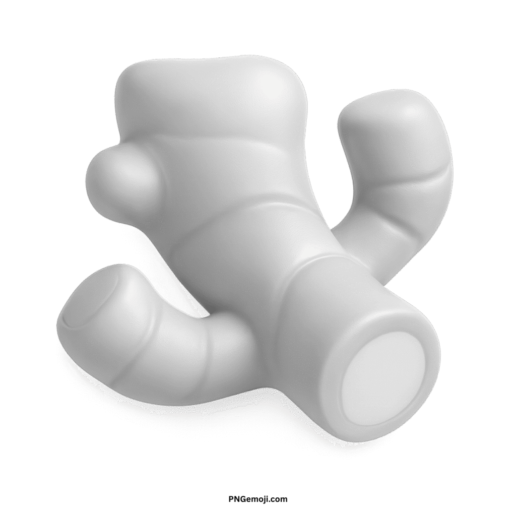 3D rendered minimalist white ginger root emoji with smooth, matte texture.