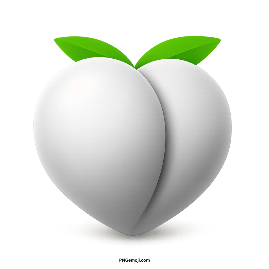White peach emoji icon with green leaves, representing clean and minimal digital expression.