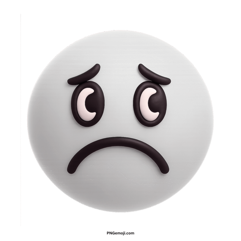 A melancholy white emoji with a sad face, downturned mouth, and worried eyes.