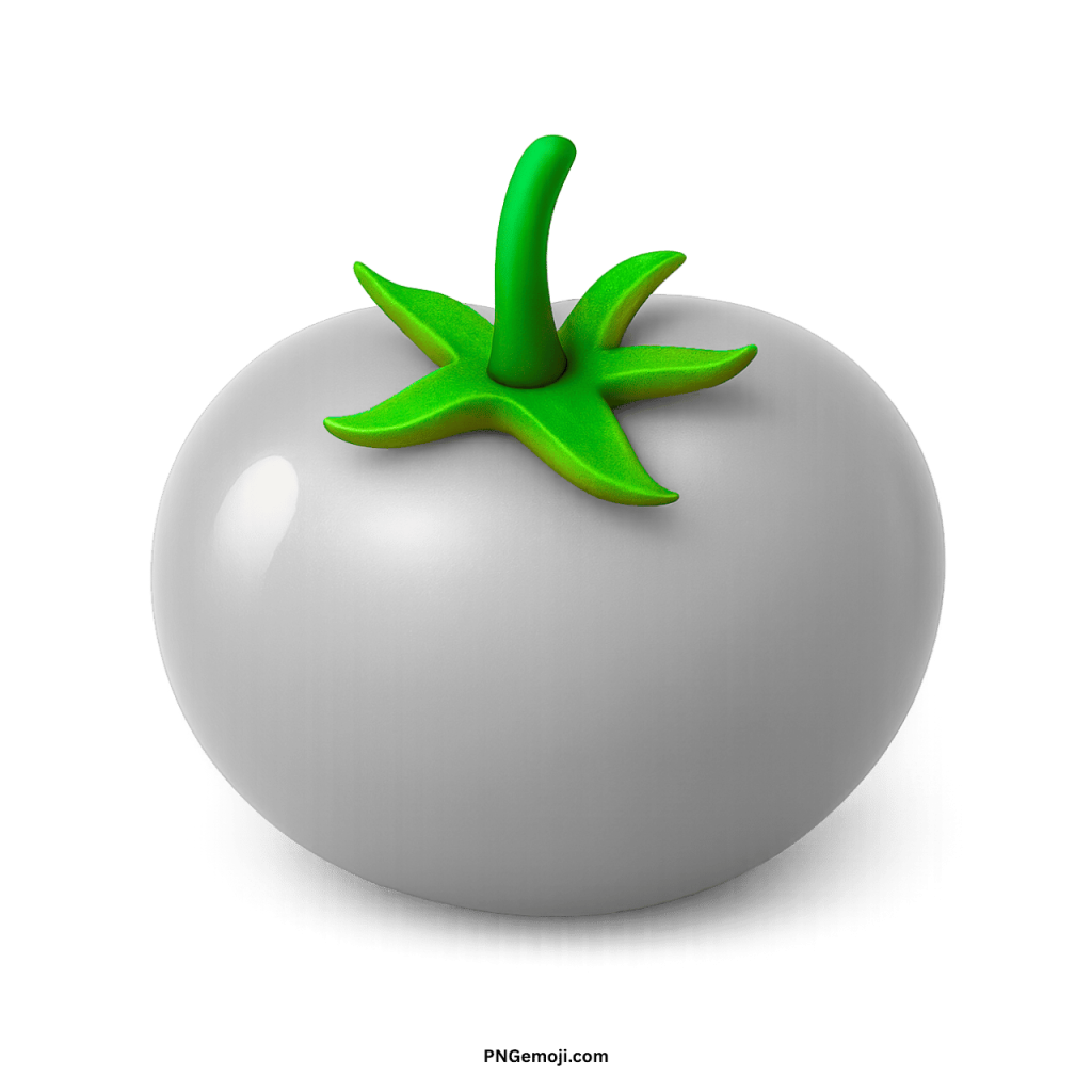 White tomato emoji with green stem modern fruit design for digital artwork illustration