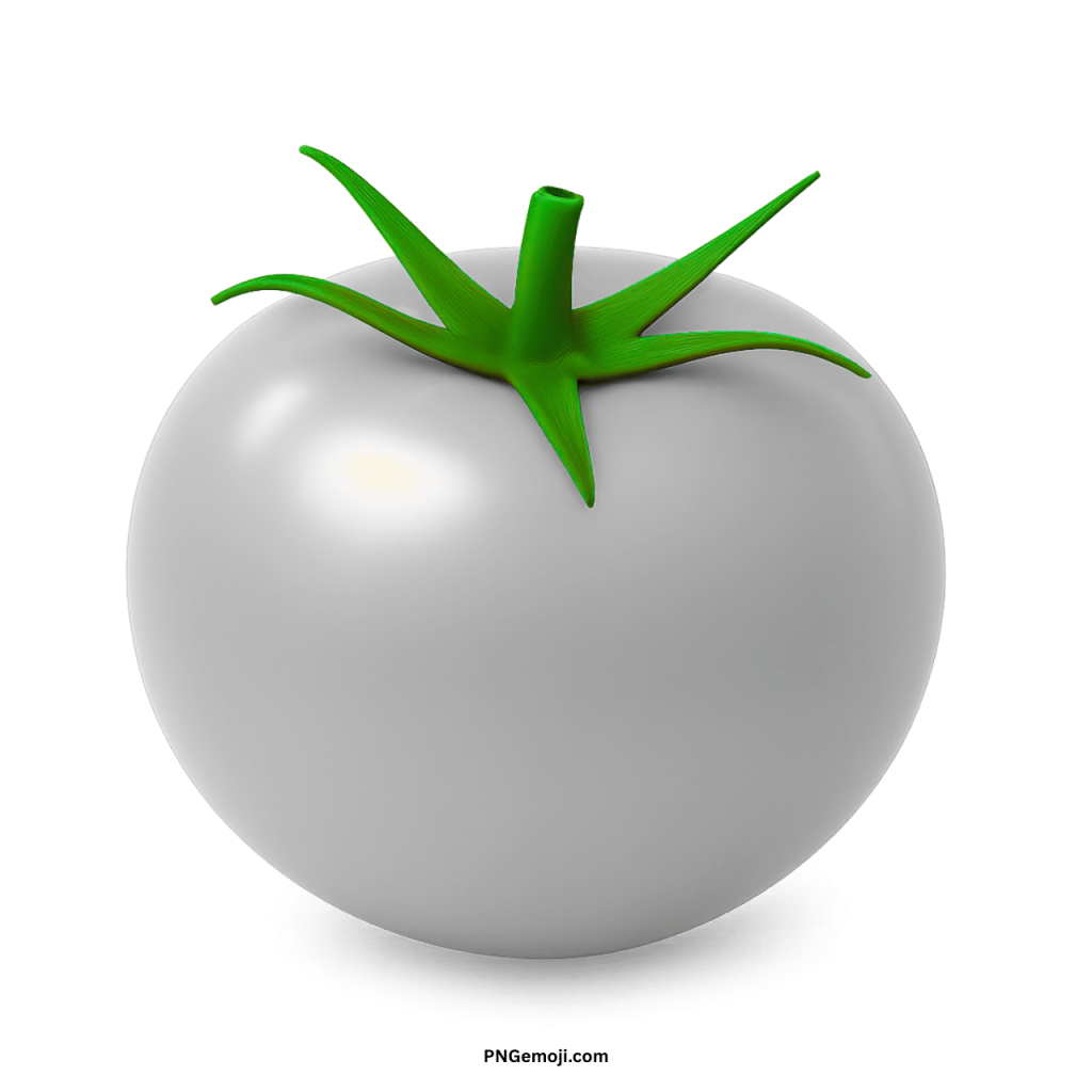 A single white tomato with a scattering of vibrant red spots, a green stem, and a dramatic black background.