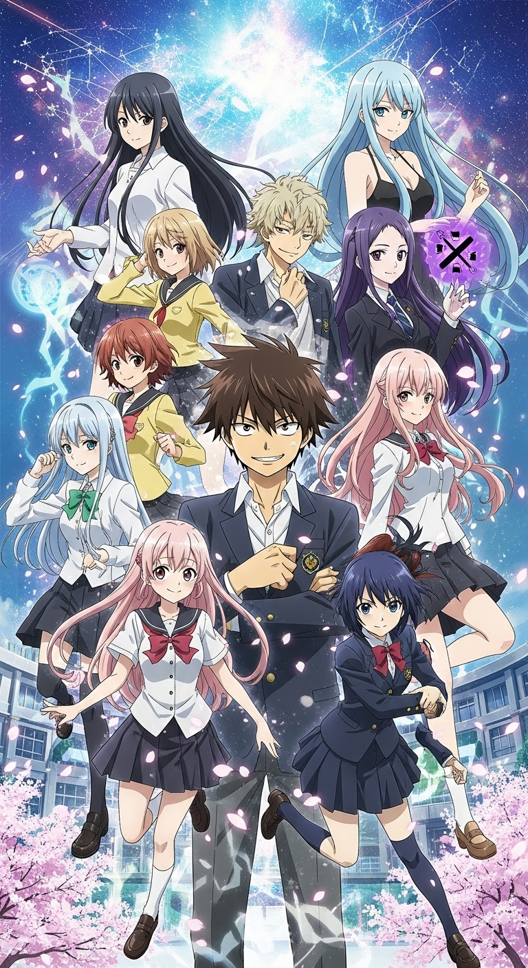 Yamada-kun and the Seven Witches anime wallpaper featuring magical high school students with powers