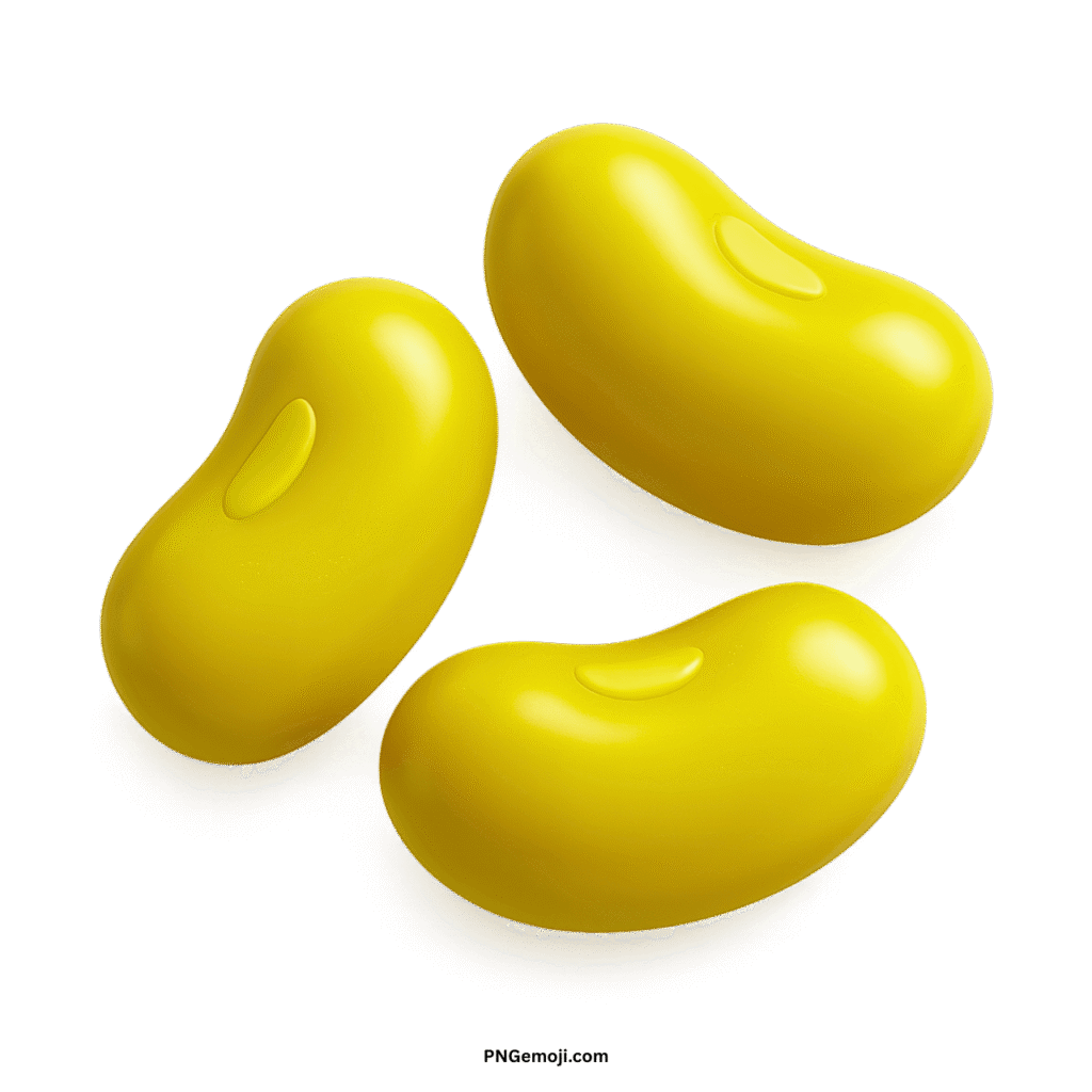 Three vibrant yellow beans emoji with subtle highlights on a deep black background.