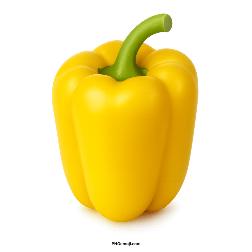 Yellow bell pepper emoji icon in 3D design with green stem vegetable PNG