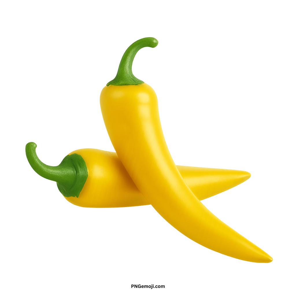 Yellow chili pepper PNG with green stem isolated on transparent background for digital design use