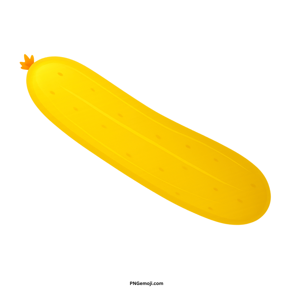 Yellow cucumber emoji clipart, vibrant cartoon illustration of a fresh vegetable.
