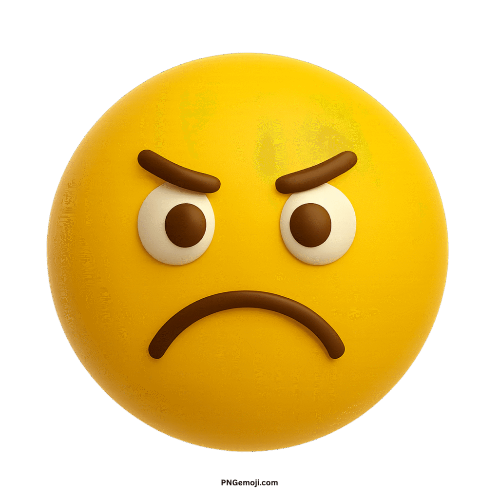 A classic yellow angry emoji with furrowed brows and a frustrated frown.