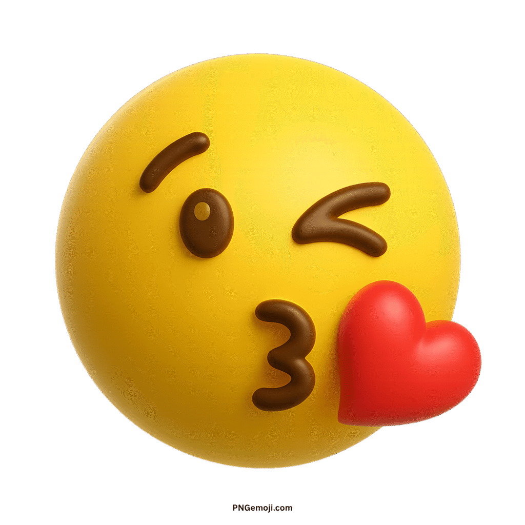 A classic yellow emoji face winking and blowing a red heart kiss.