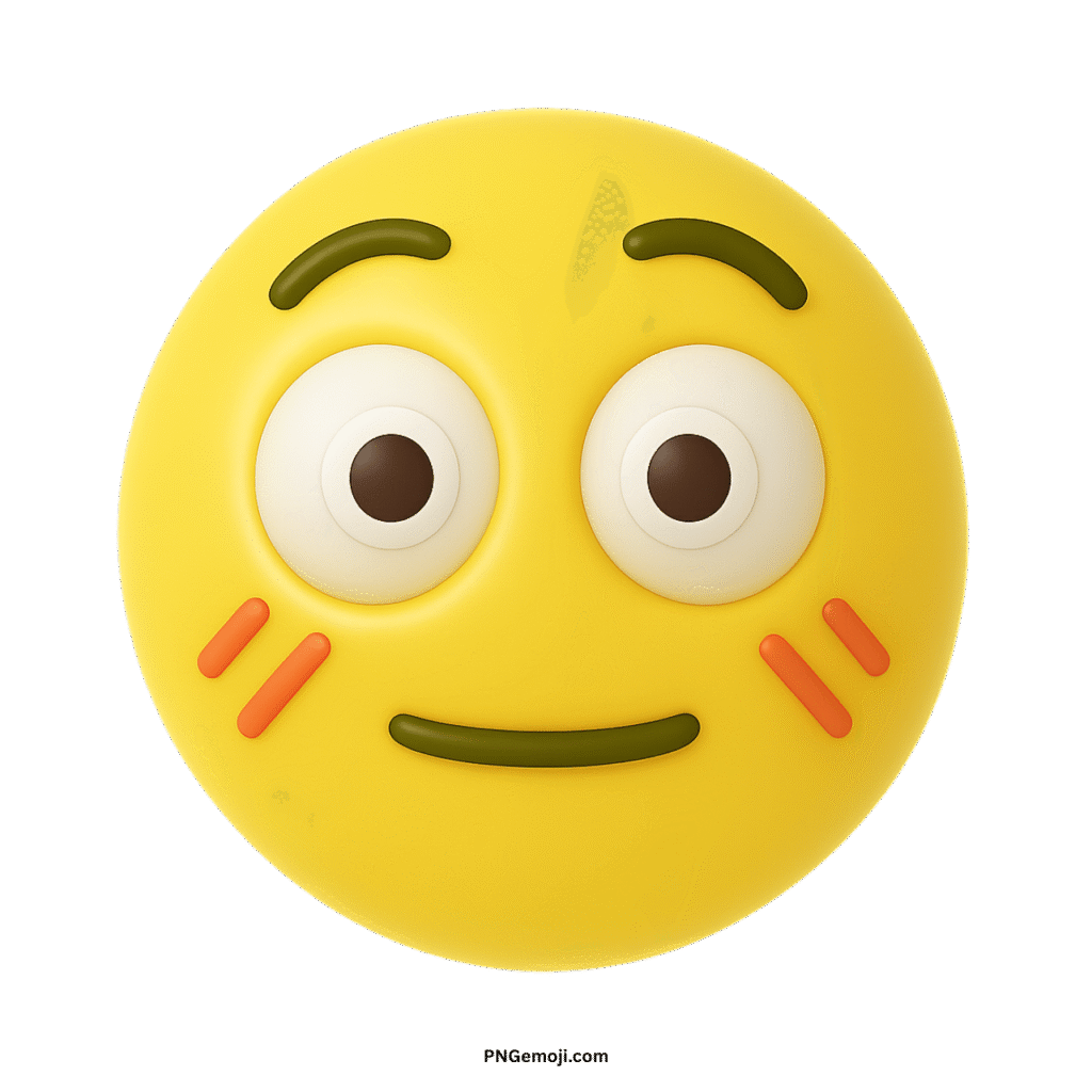  Yellow flushed 3D emoji with wide eyes, slight smile, and orange cheek marks.