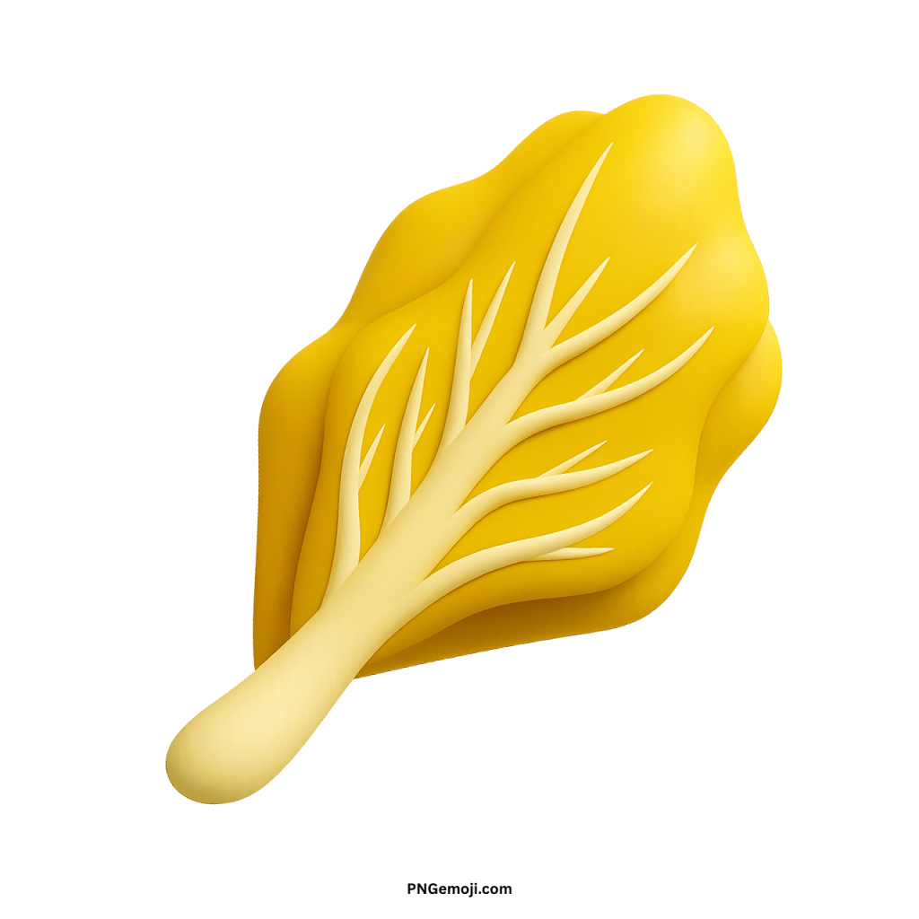 Vibrant 3D rendered yellow leafy vegetable emoji with a light cream stem and veins.