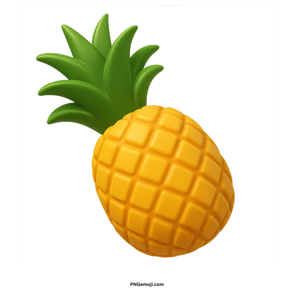 3D yellow pineapple emoji fruit with green leaves on transparent background