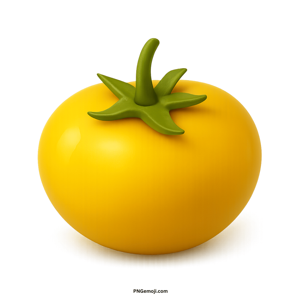 Yellow tomato emoji with green stem bright fruit design for modern digital illustration