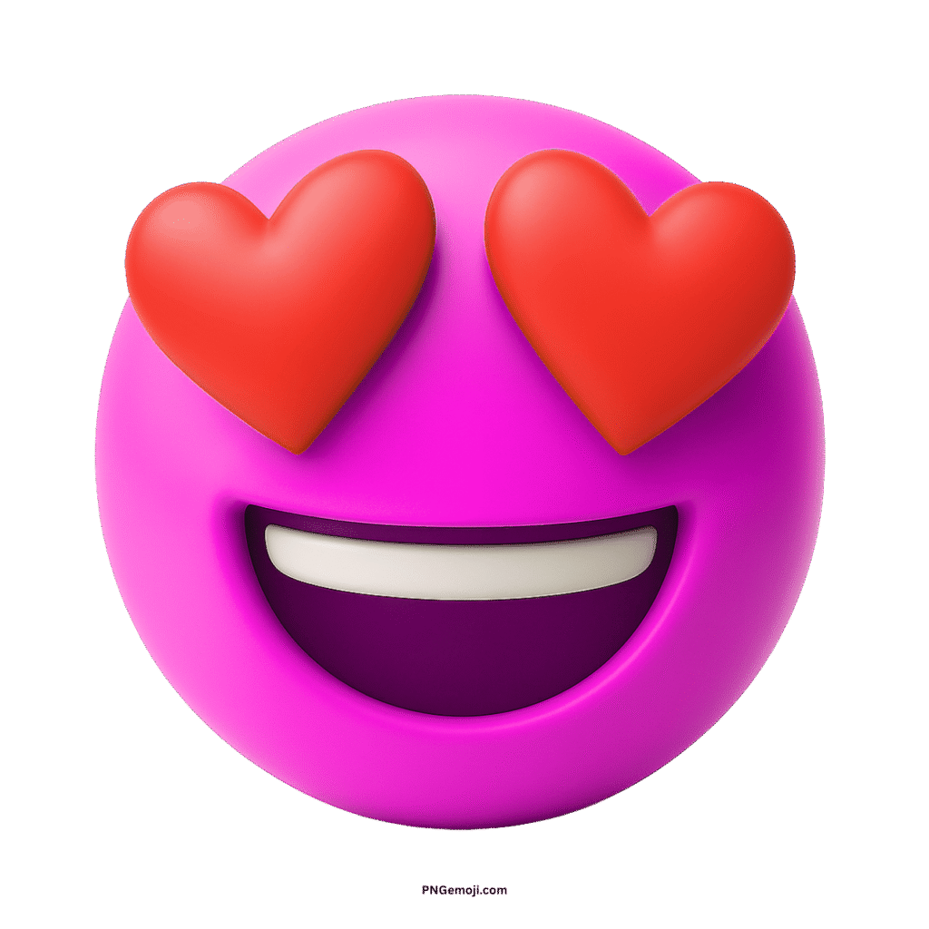 A 3D hot pink emoji with heart eyes and a big smile, conveying love and happiness, on a transparent background.
