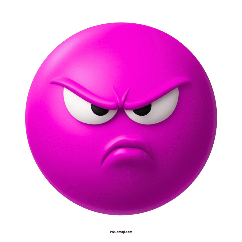 Annoyed magenta emoji with angry glare, furrowed brows, and pouting mouth.