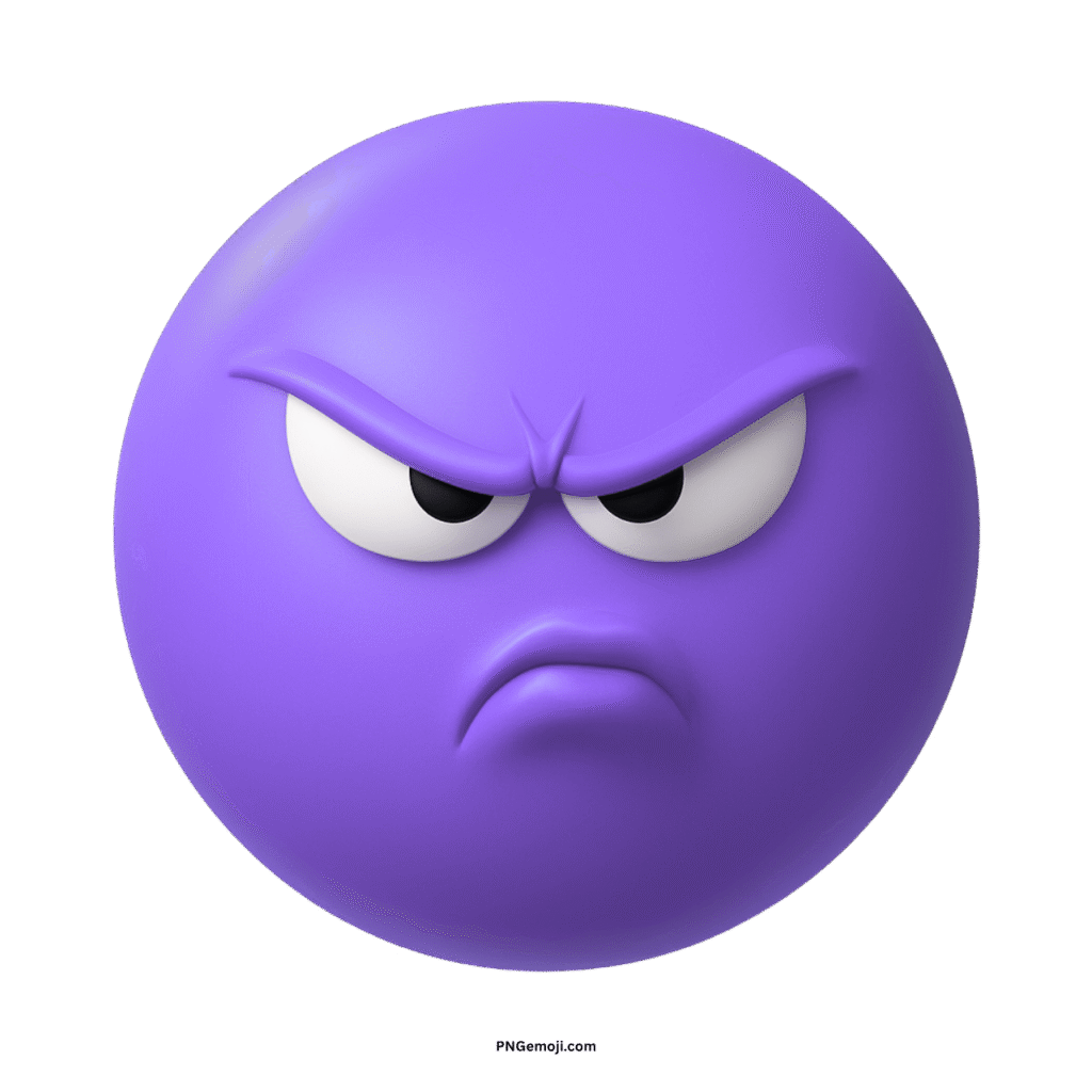 Annoyed purple emoji with furrowed brows, angry eyes, and pouting mouth.