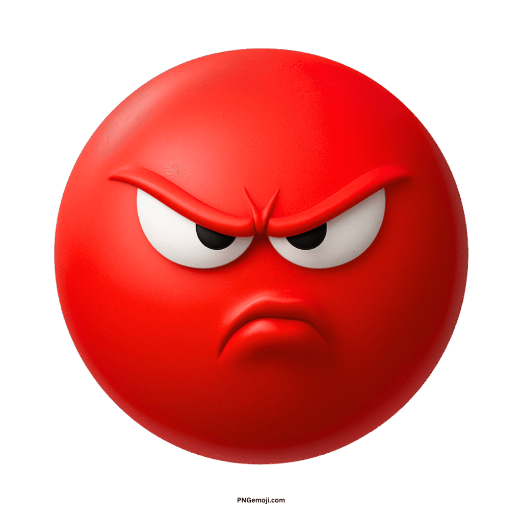 Annoyed red emoji with angry glare, furrowed brow, and pouting mouth.