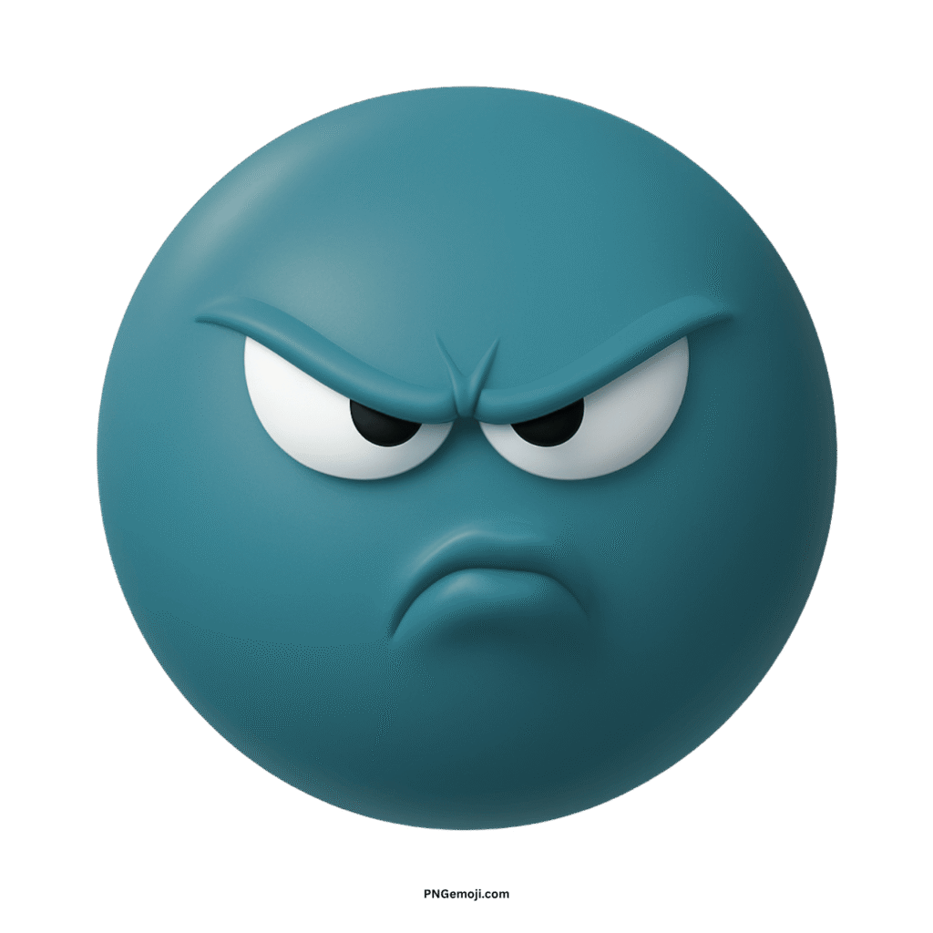  Annoyed teal emoji with angry glare, furrowed brows, and pouting mouth.